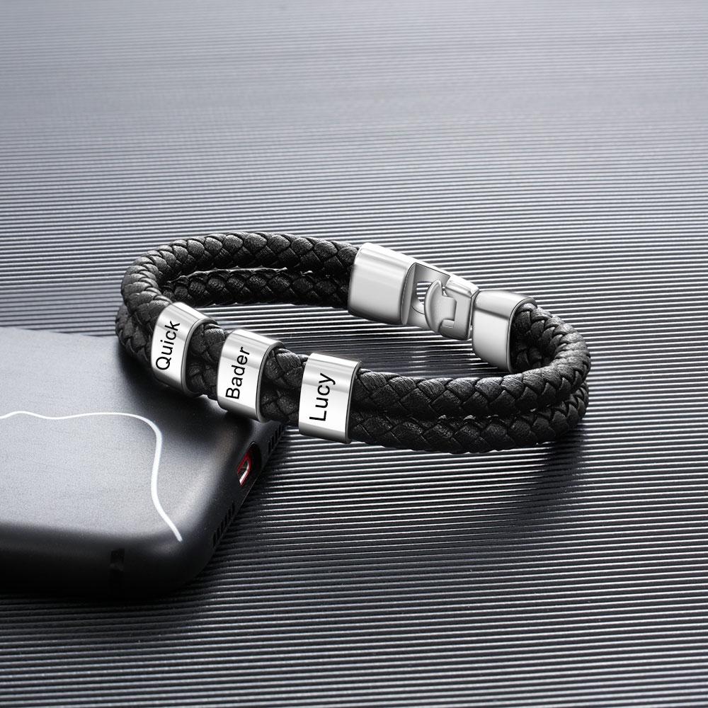 Father's Day🎁 Men Leather Bracelet with Engraved Beads