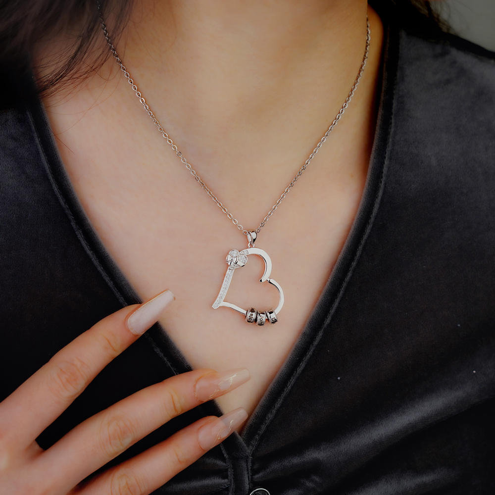Mother's Day Gift🎁 Mother's Love Necklace, Diamond Heart Bead Necklace