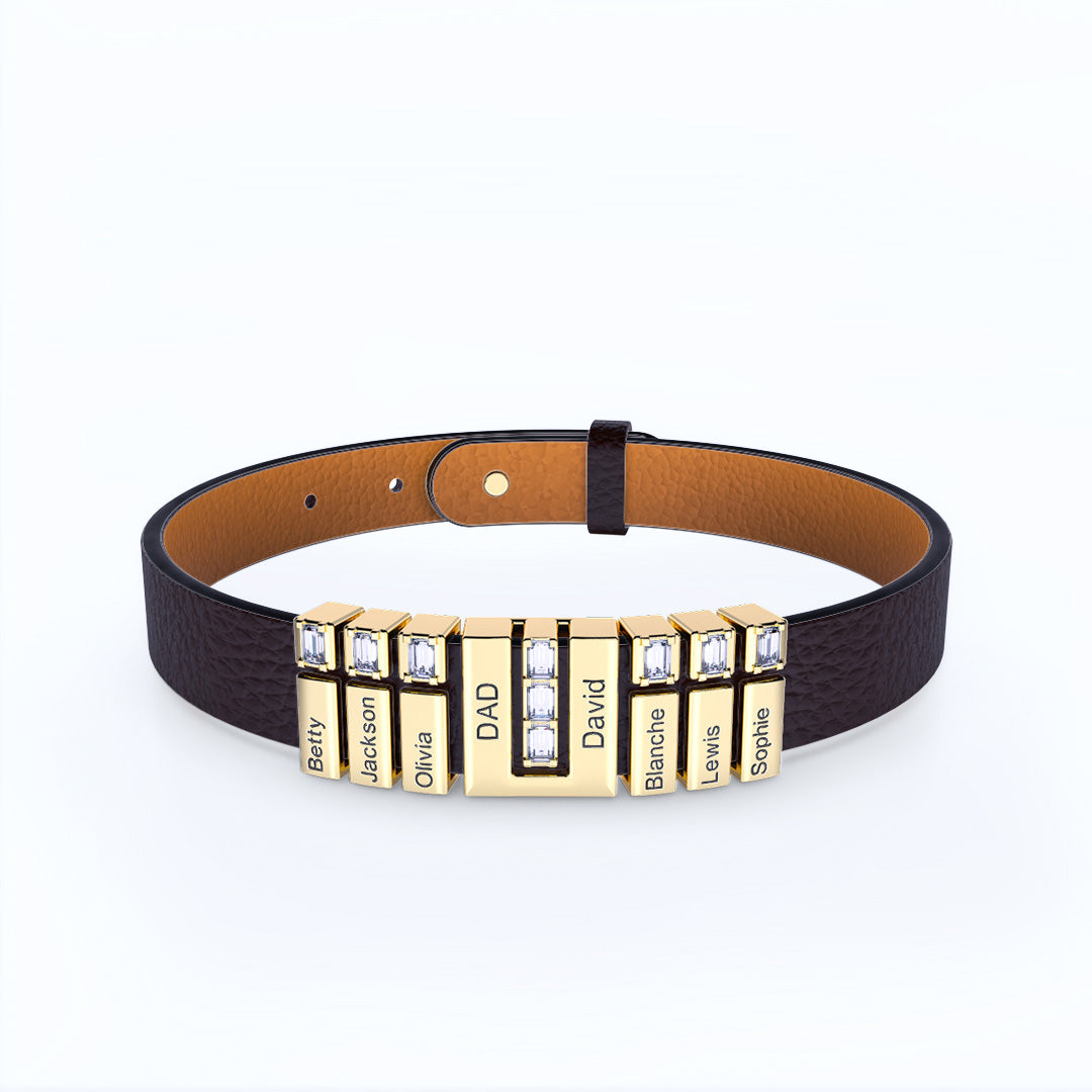 Mother's Day Gift Personalized Leather V Bracelet With Diamond Charms for Grandma/Mom/Dad