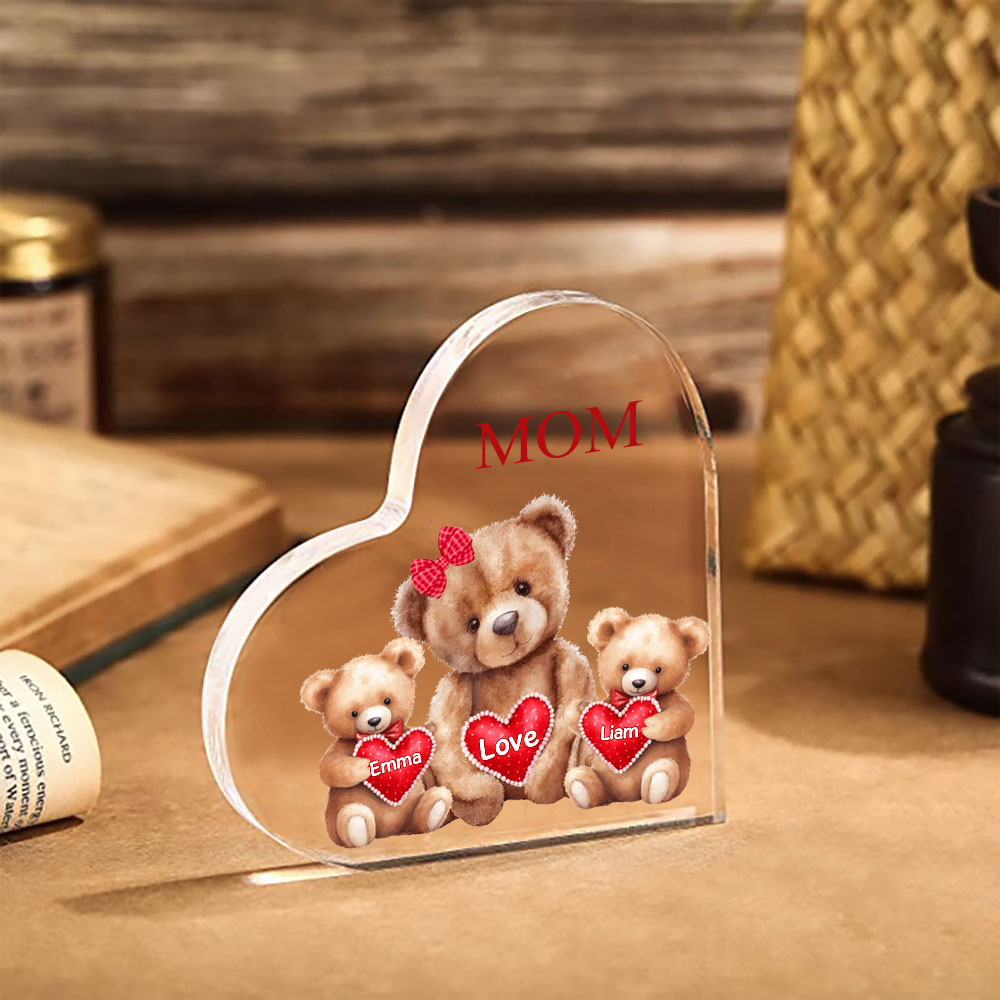 Personalized Acrylic Heart Keepsake Custom Texts Teddy Bear Ornaments Gifts for Grandma/Mother