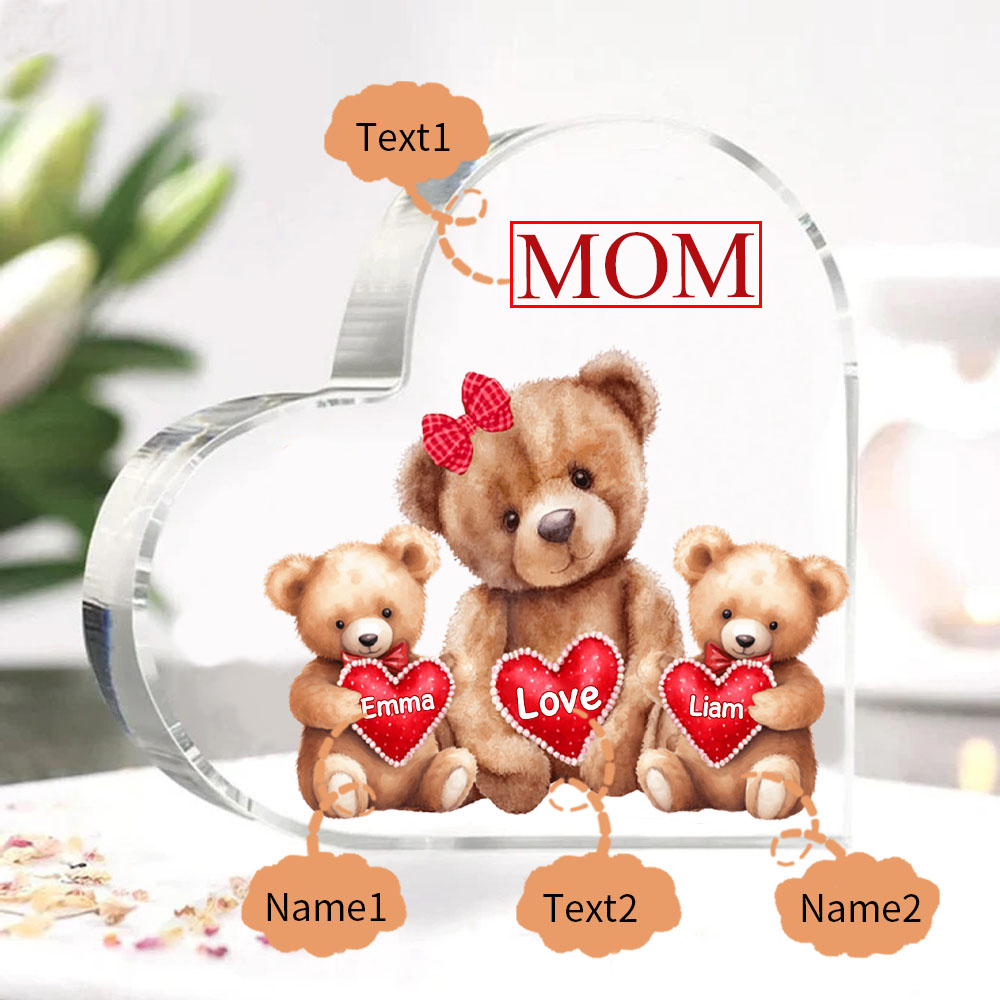 Personalized Acrylic Heart Keepsake Custom Texts Teddy Bear Ornaments Gifts for Grandma/Mother