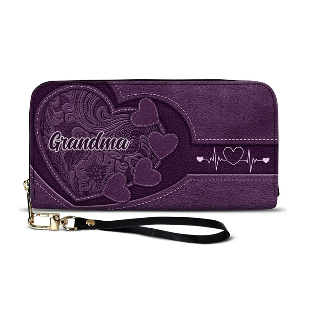 Mom/Grandma's Little Sweethearts - Personalized Leather Long Wallet