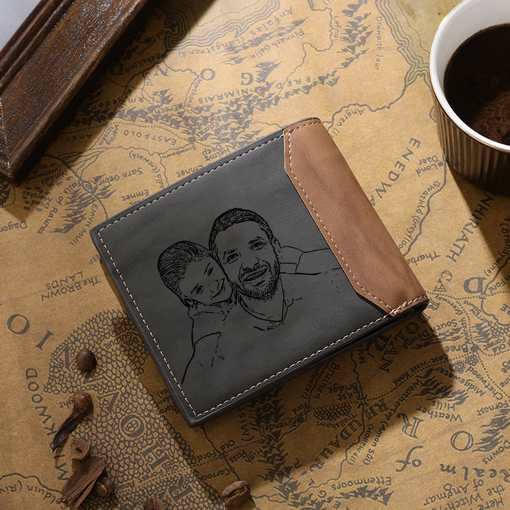 Personalized 2 Names & 1 Photo Wallet Custom Men's Leather Folding Wallet "This Awesome Dad Belongs To" Father's Day Gifts