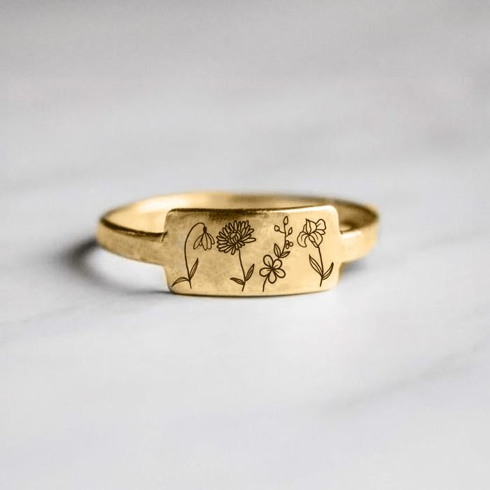 Mom's Gift Birth Flower Ring - No Rain No Flowers - Never Forget That Mom Raised Me