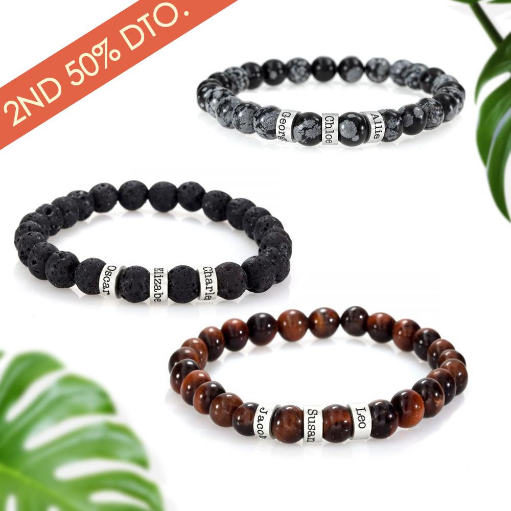 Serene Black Onyx Men Bracelet Personalized 3 Names Beaded Warp Bracelet Gift For Him
