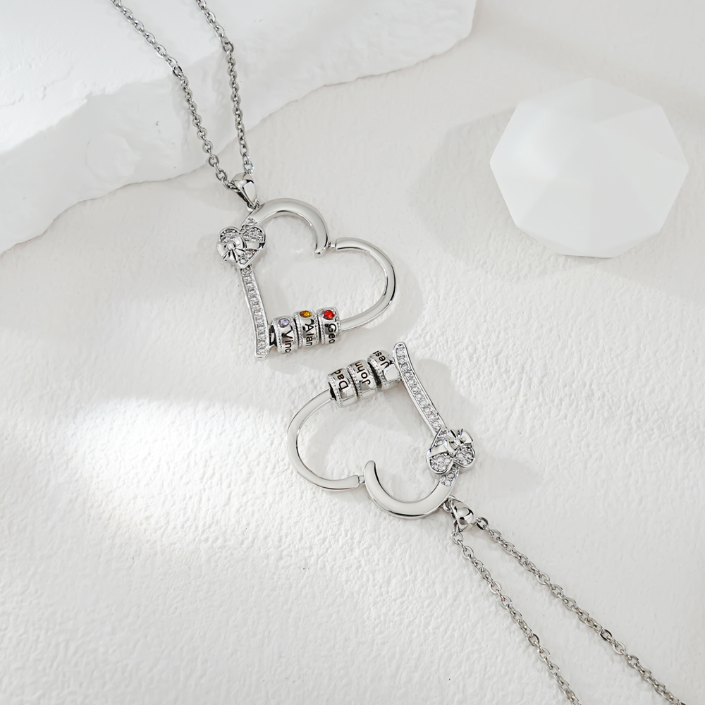Mother's Day Gift🎁 Mother's Love Necklace, Diamond Heart Bead Necklace
