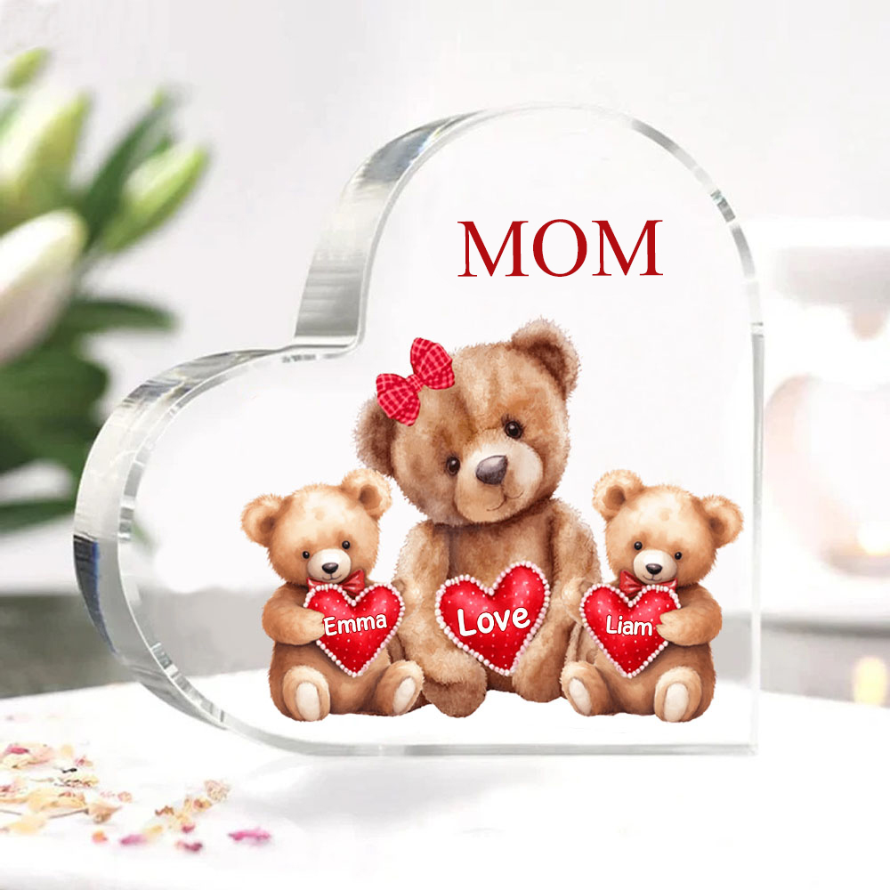 Personalized Acrylic Heart Keepsake Custom Texts Teddy Bear Ornaments Gifts for Grandma/Mother