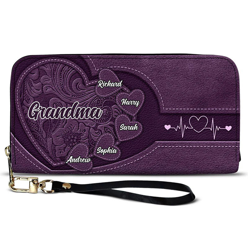 Mom/Grandma's Little Sweethearts - Personalized Leather Long Wallet