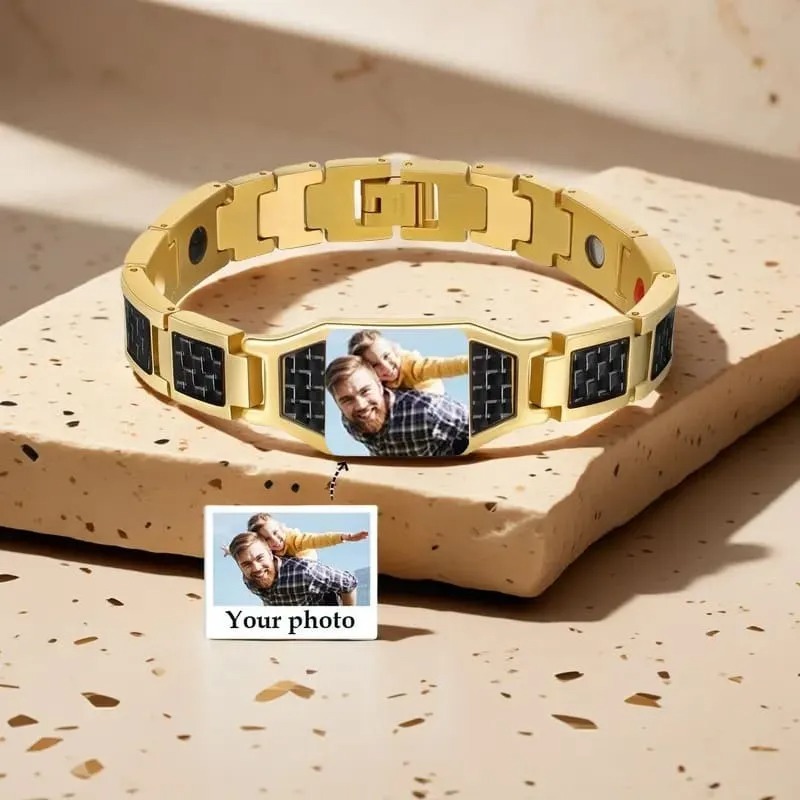 Father's Day🎁 Customizable Titanium Steel Carbon Fiber Photo Bracelet