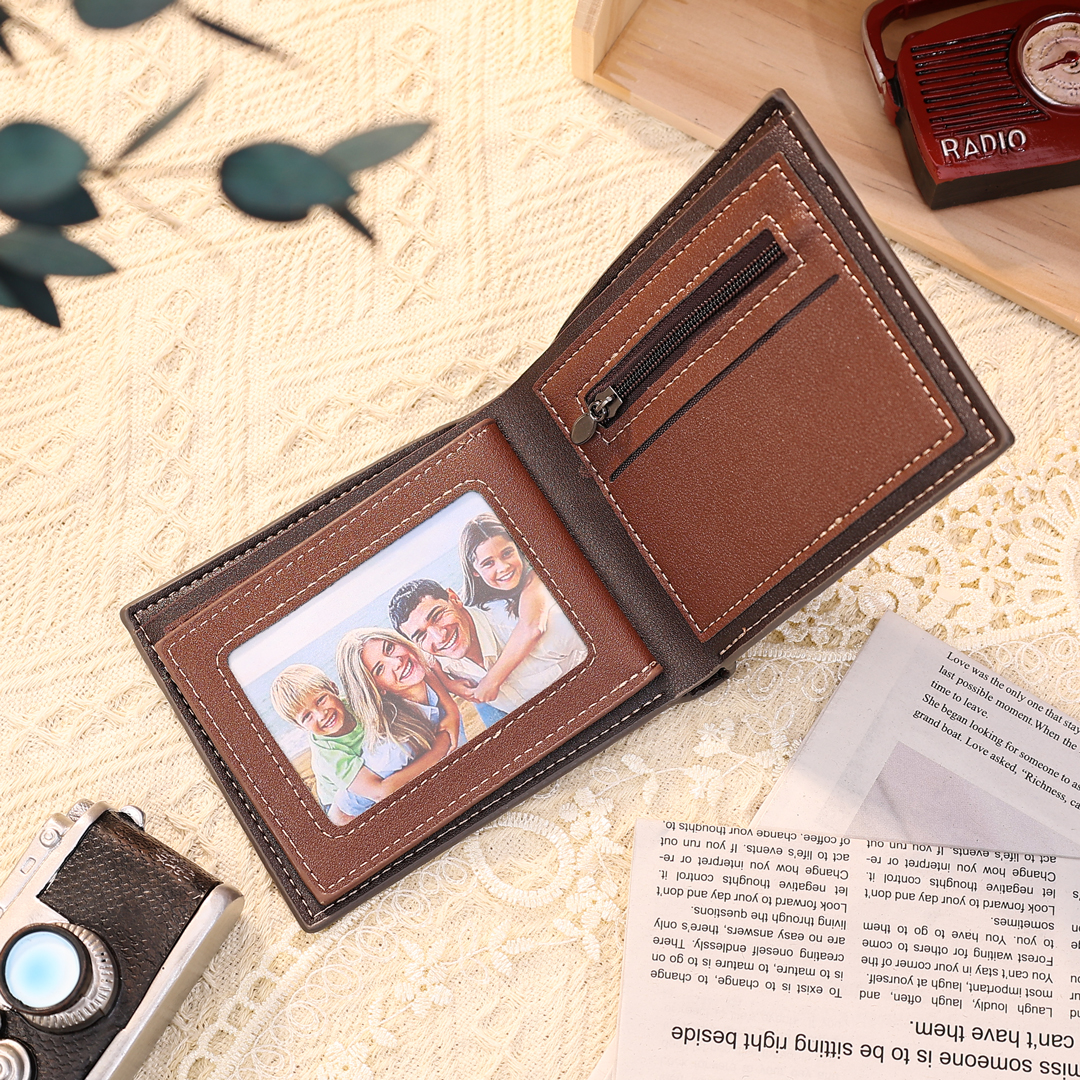 Personalized 2 Names & 1 Photo Wallet Custom Men's Leather Folding Wallet "This Awesome Dad Belongs To" Father's Day Gifts