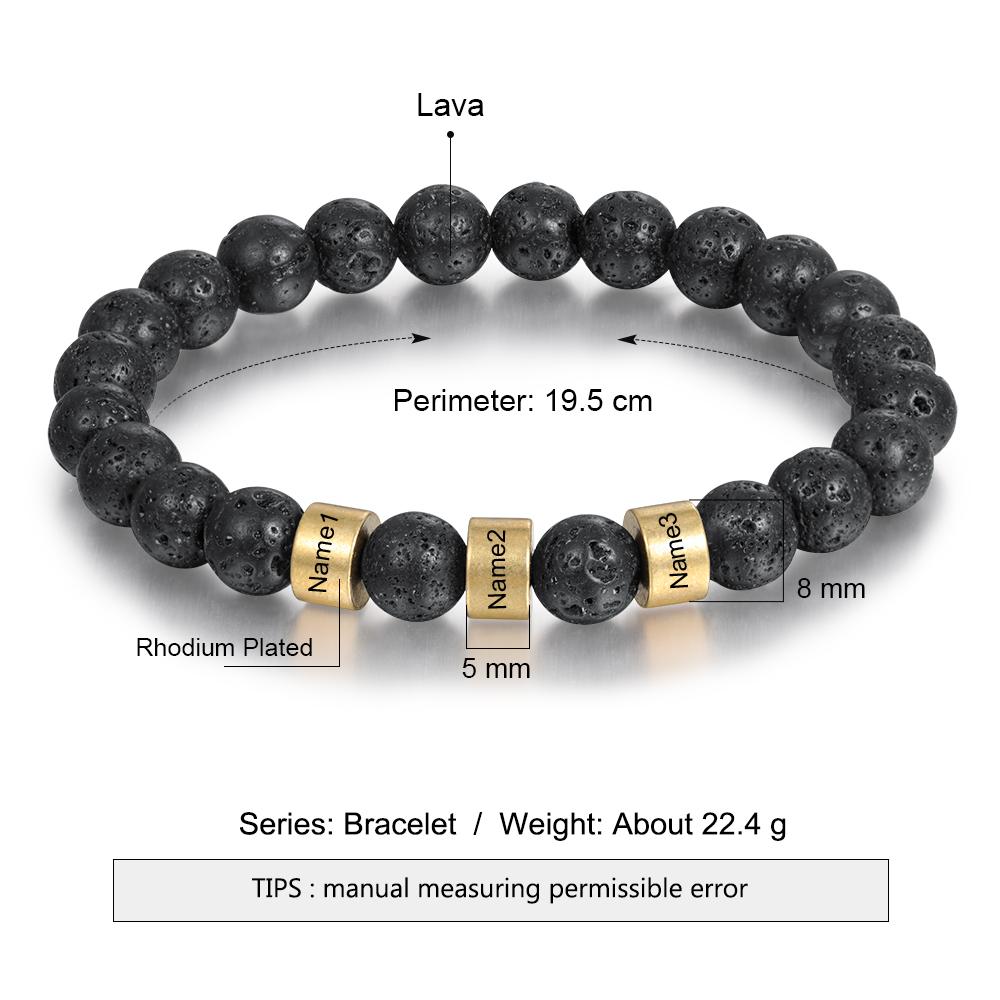 Serene Black Onyx Men Bracelet Personalized 3 Names Beaded Warp Bracelet Gift For Him