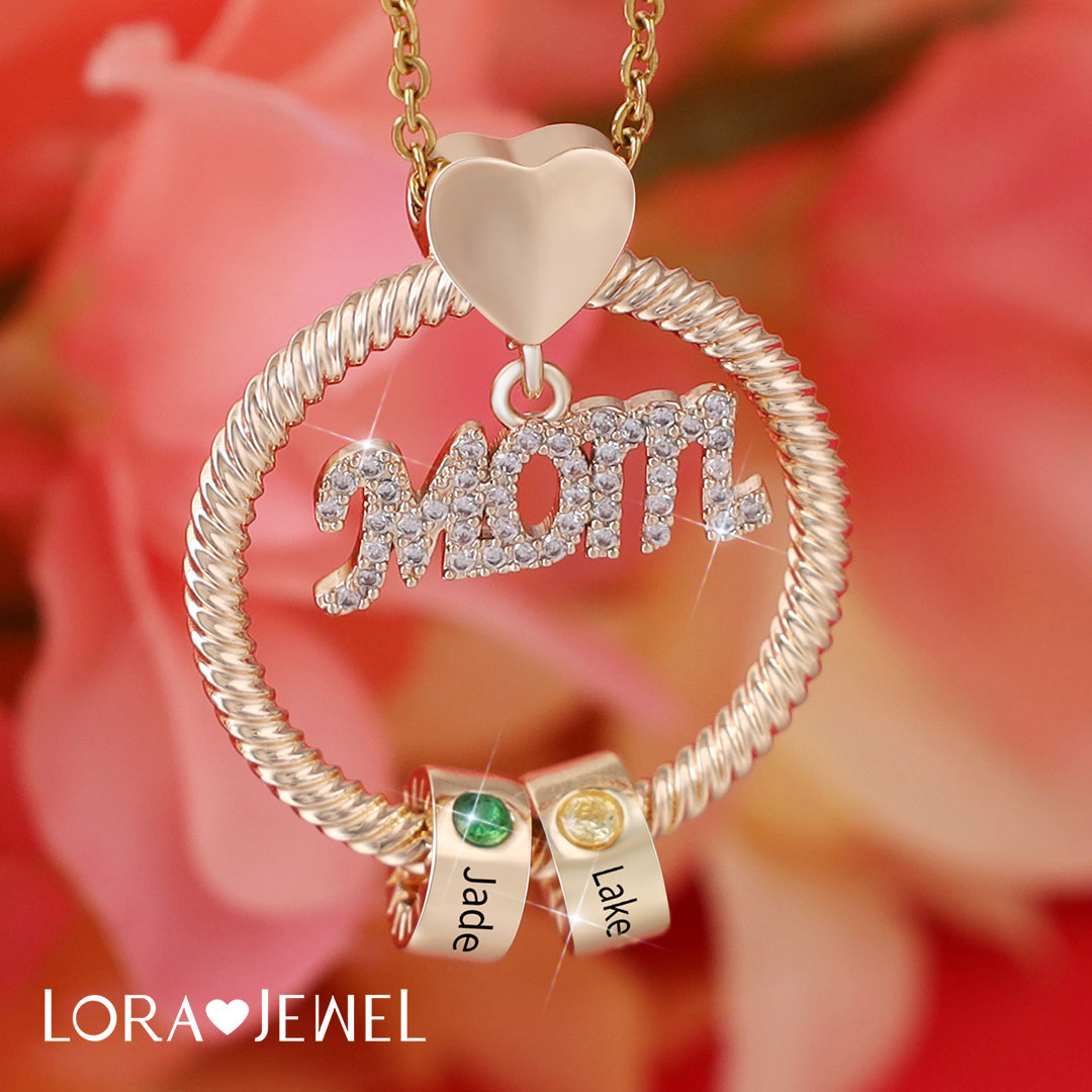 Personalized Necklace with 2 Birthstones Family Necklace For Mother