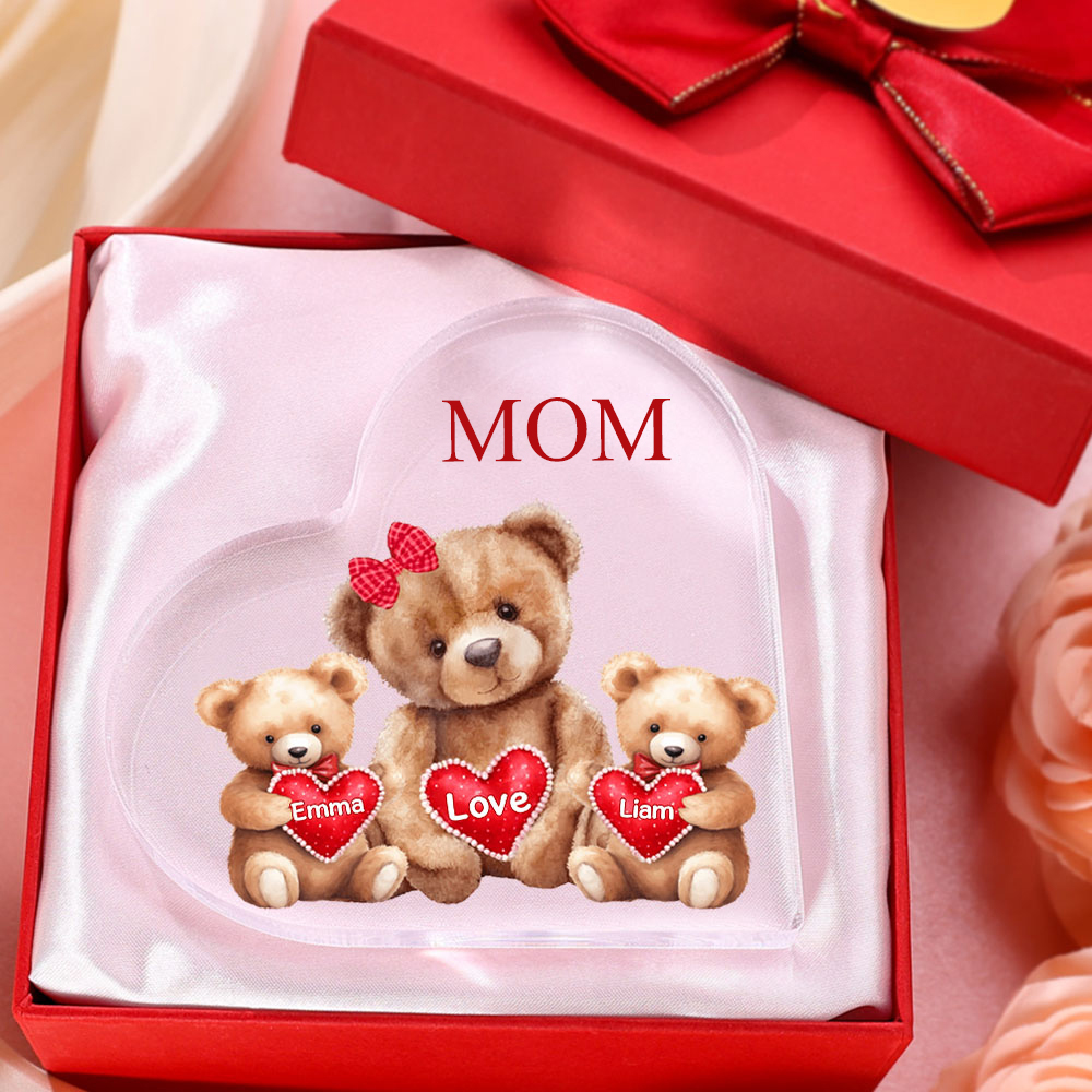 Personalized Acrylic Heart Keepsake Custom Texts Teddy Bear Ornaments Gifts for Grandma/Mother