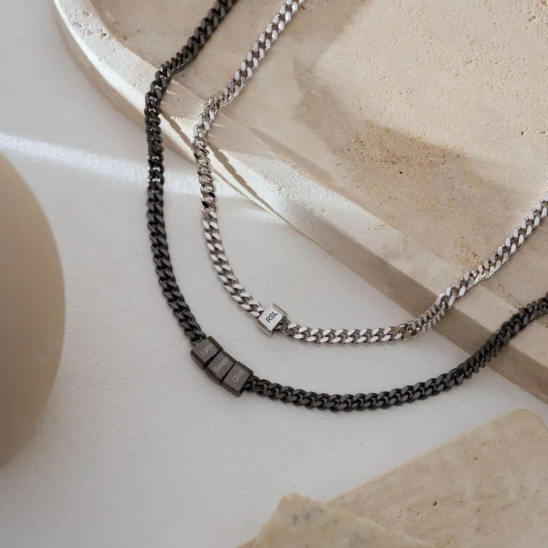 Customized Gift For Dad🎁 Cuban Chain Name Beaded Necklace