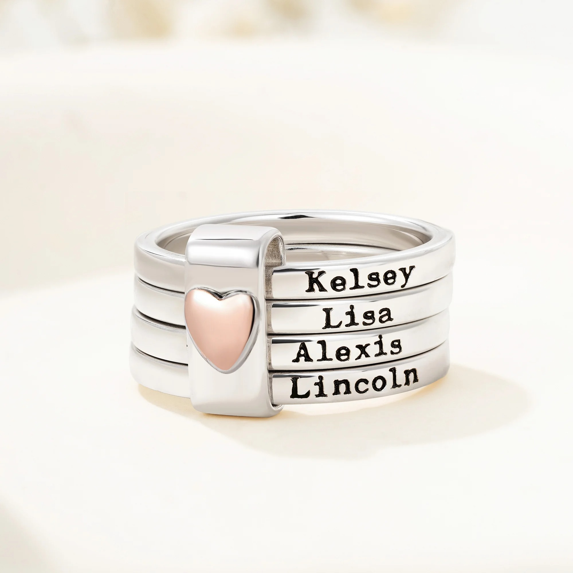 Personalized Sterling Silver Heart Women Stacking Rings