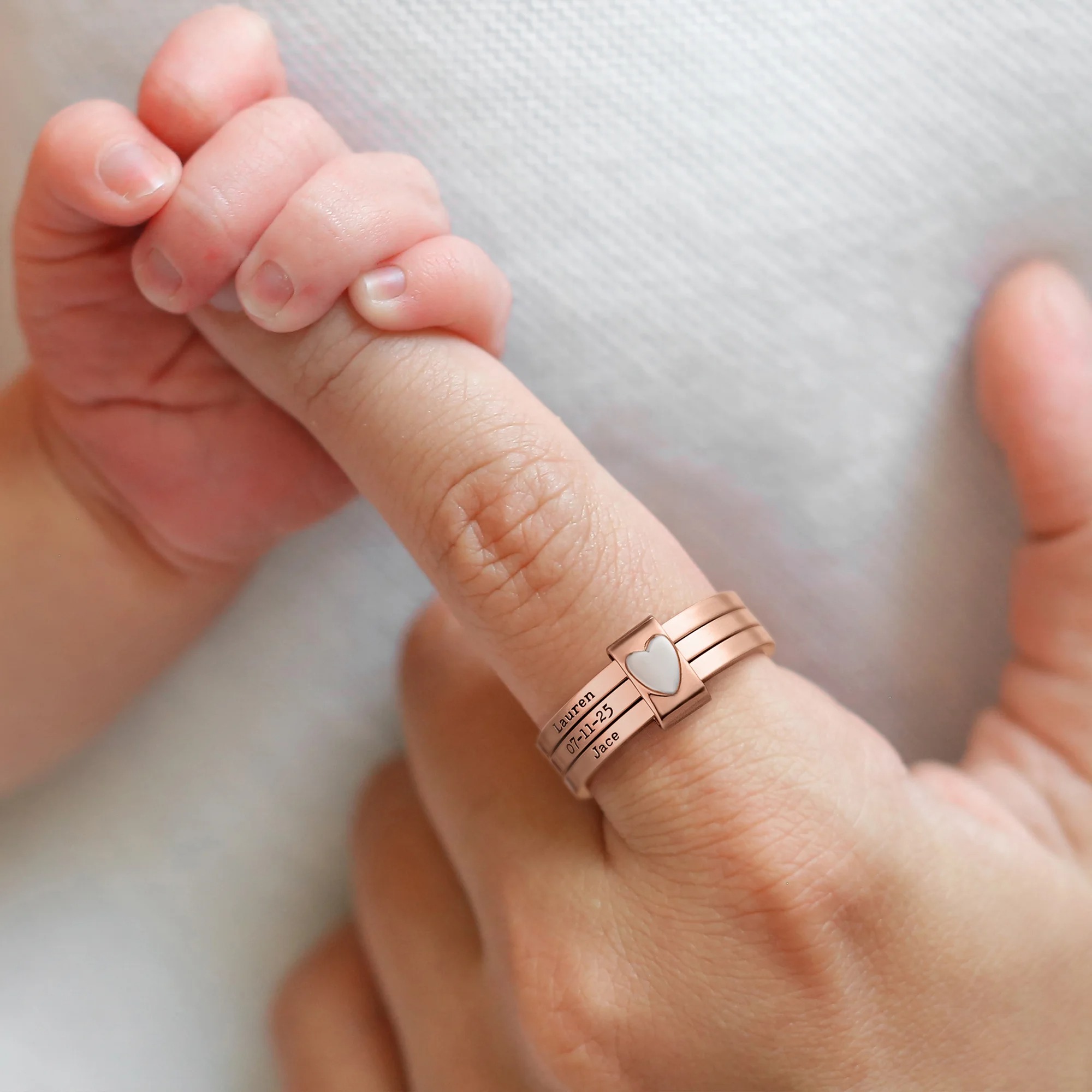 Personalized Sterling Silver Heart Women Stacking Rings