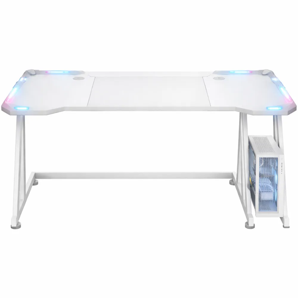 Bureau de Jeu Ergonomique avec LED et Accessoires, Blanc