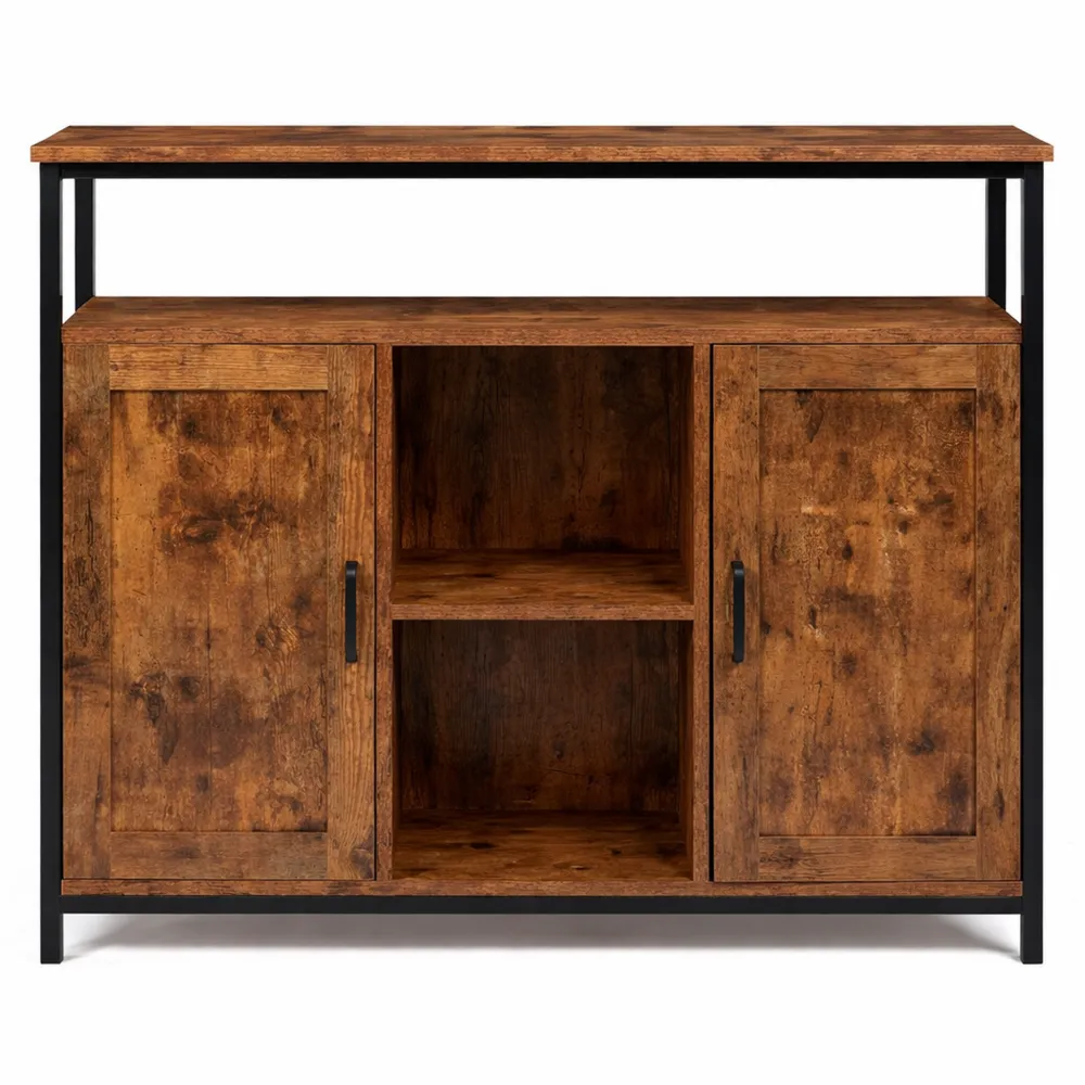 Buffet Industriel 2 Portes 100 cm avec Étagères Effet Vieilli