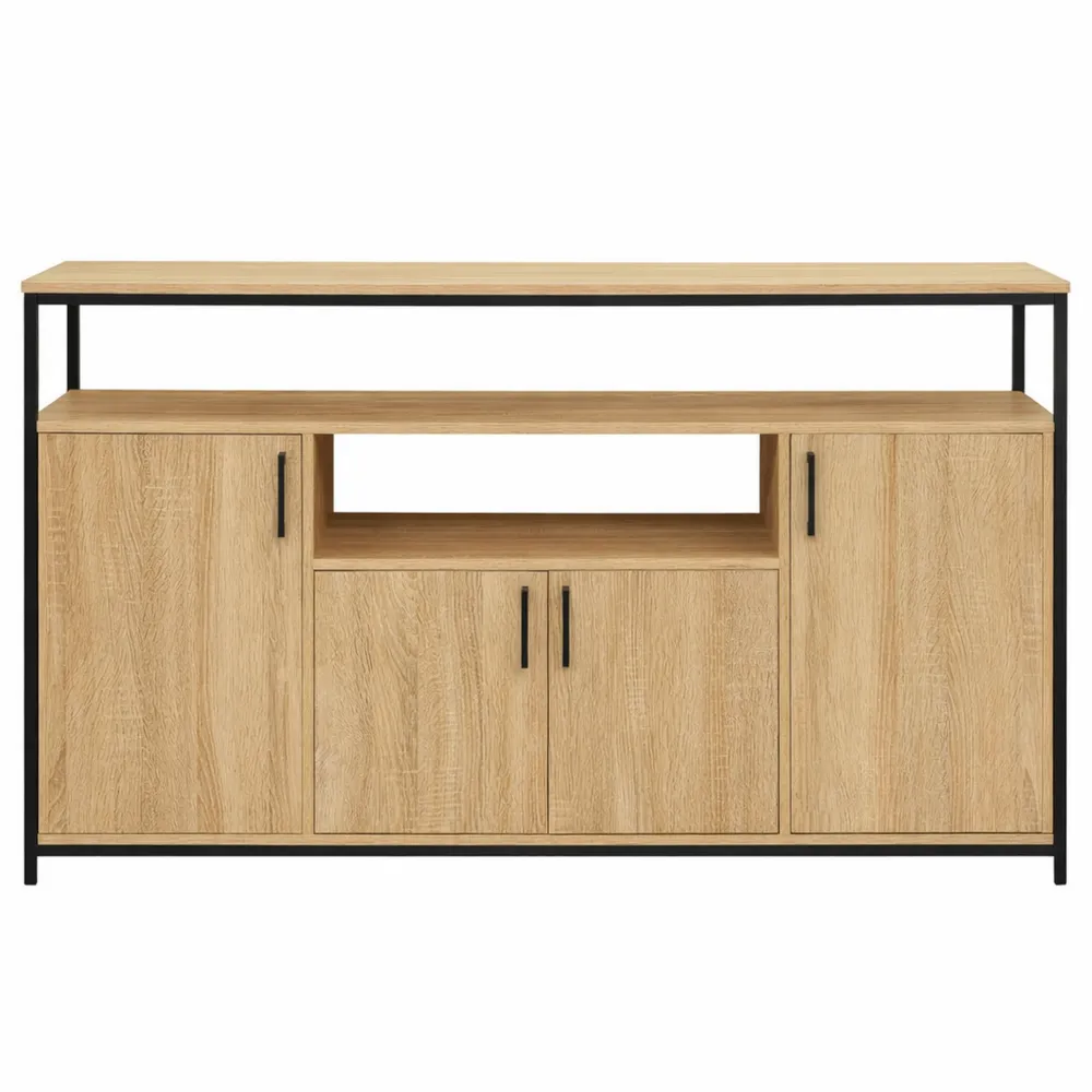 Buffet 4 portes avec rangement design industriel 140 cm