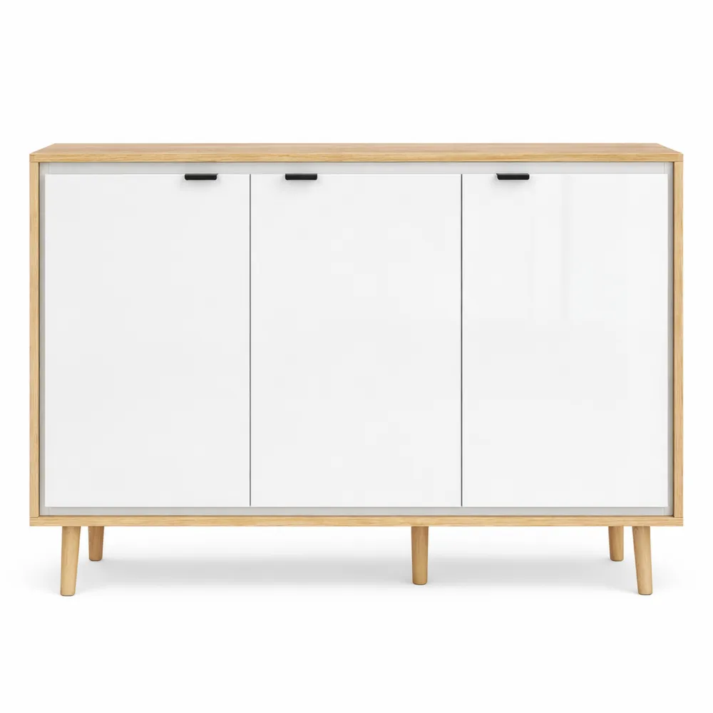 Buffet Moderne avec Étagères Réglables et Pieds en Bois