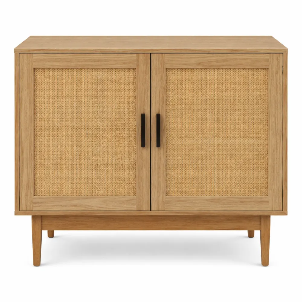 Buffet en chêne et rotin naturel 90 cm