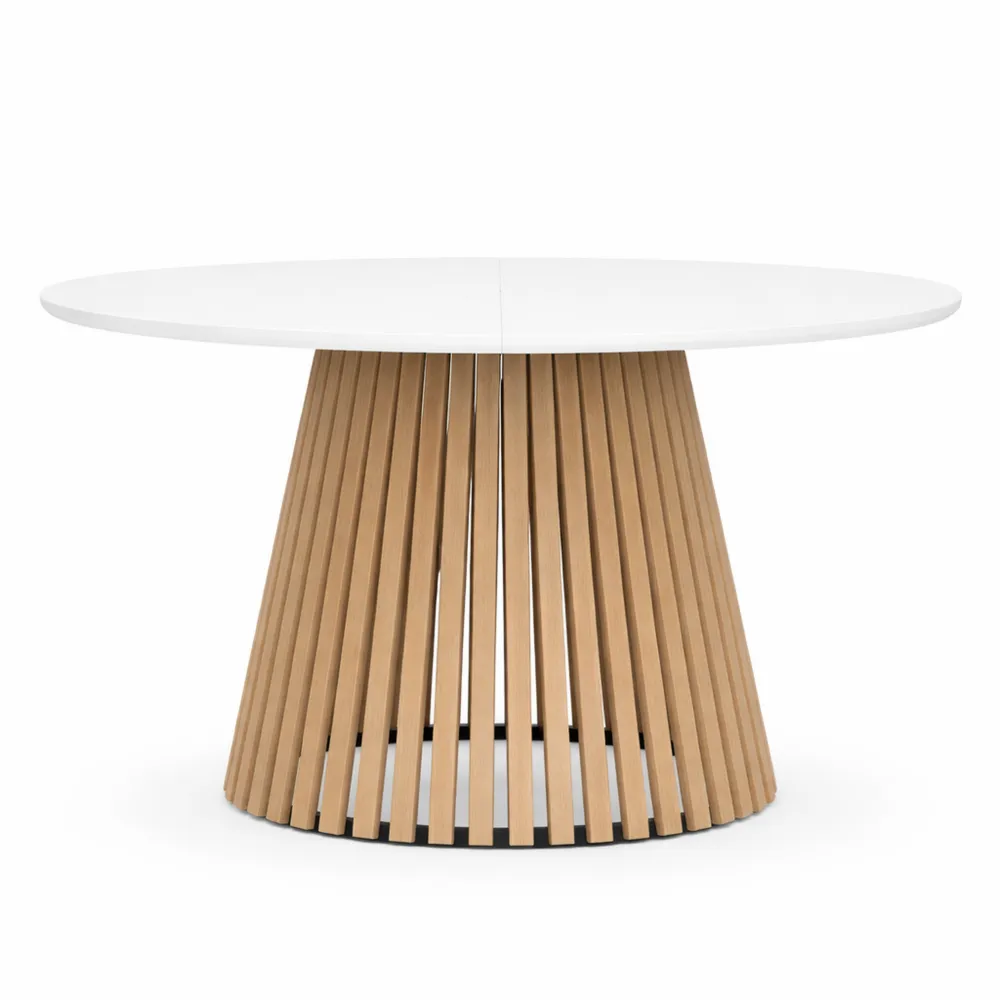 Table à Manger Ronde pour 6 Personnes en Bois Blanc et Lattes