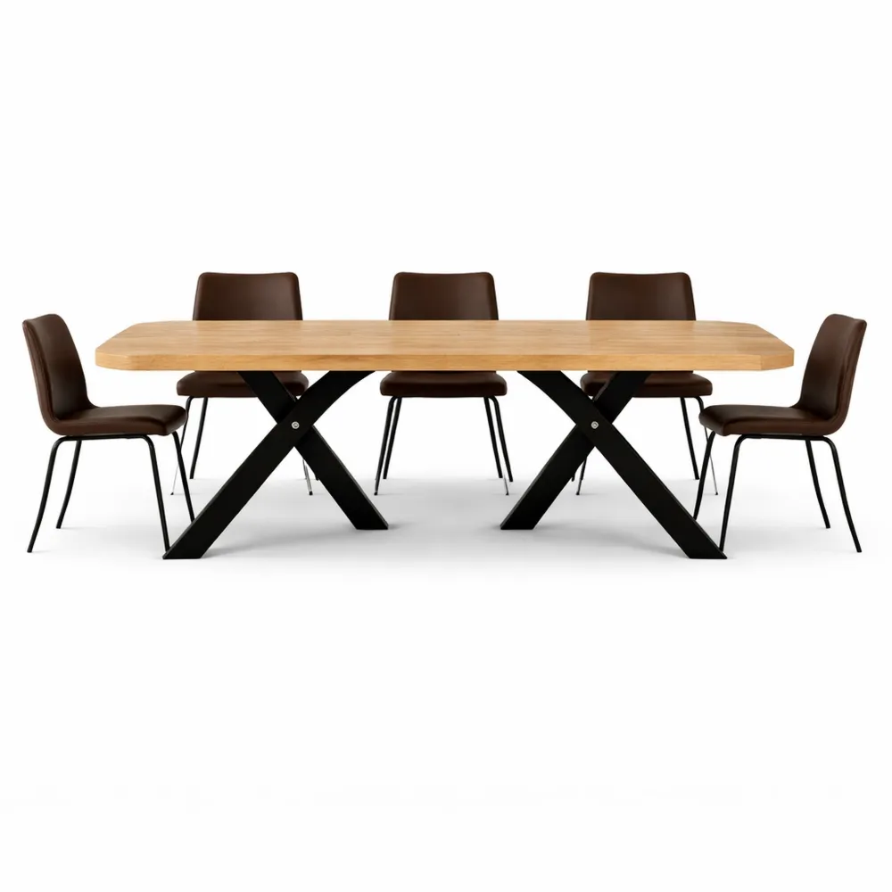 Table à rallonge en chêne rustique avec pieds en croix noirs, 180 x 90 x 76 cm