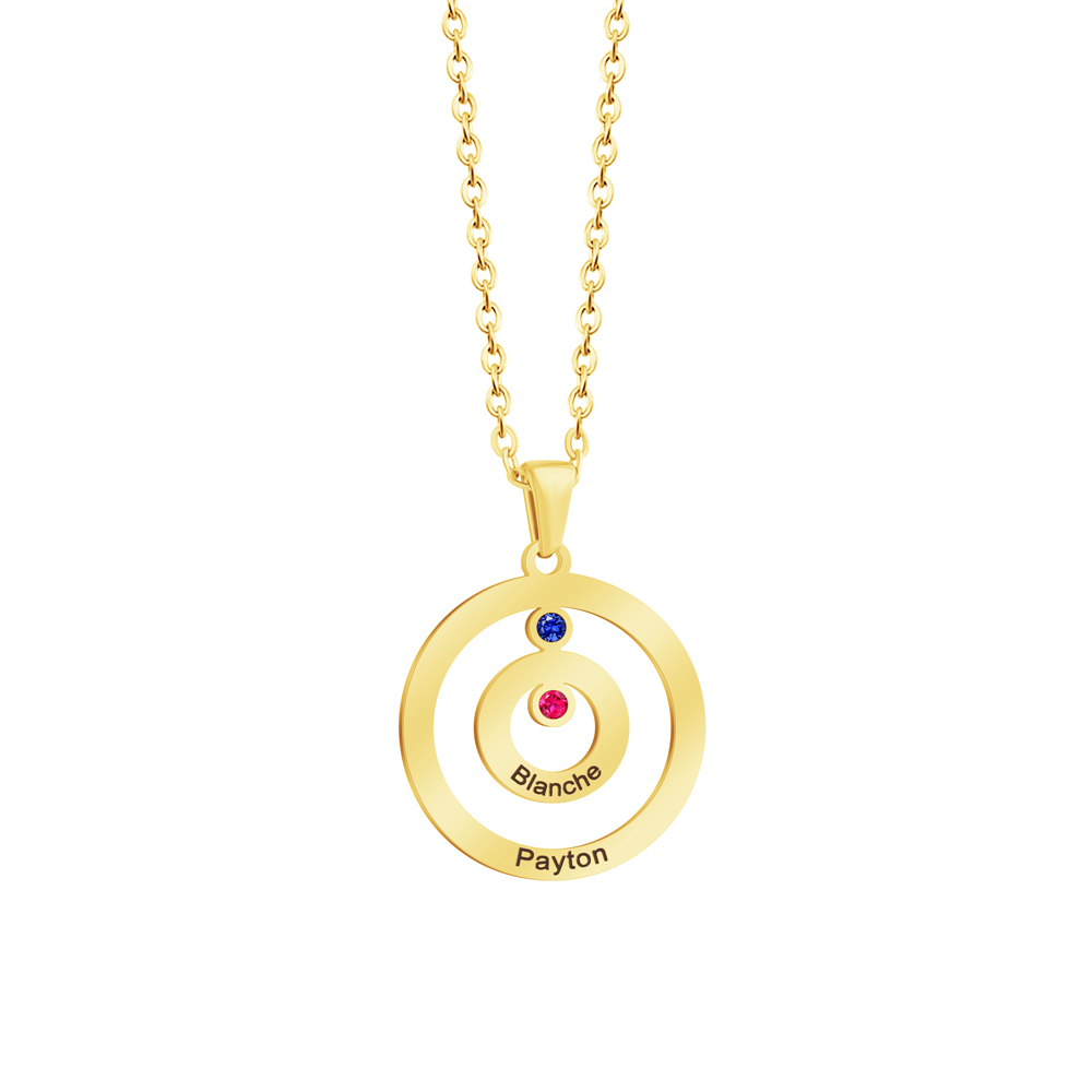 Personalized Engraved Double Circle Colored Diamond Necklace