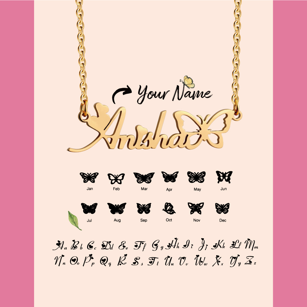 Christmas Gift For Daughter Custom Hollow Butterfly Name Necklace