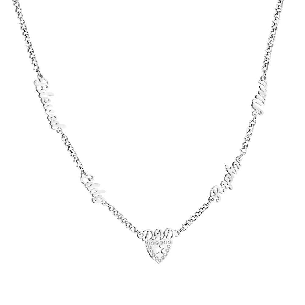 Custom Dad Necklace - Multi Name Shield Pendant with Crystal Star 