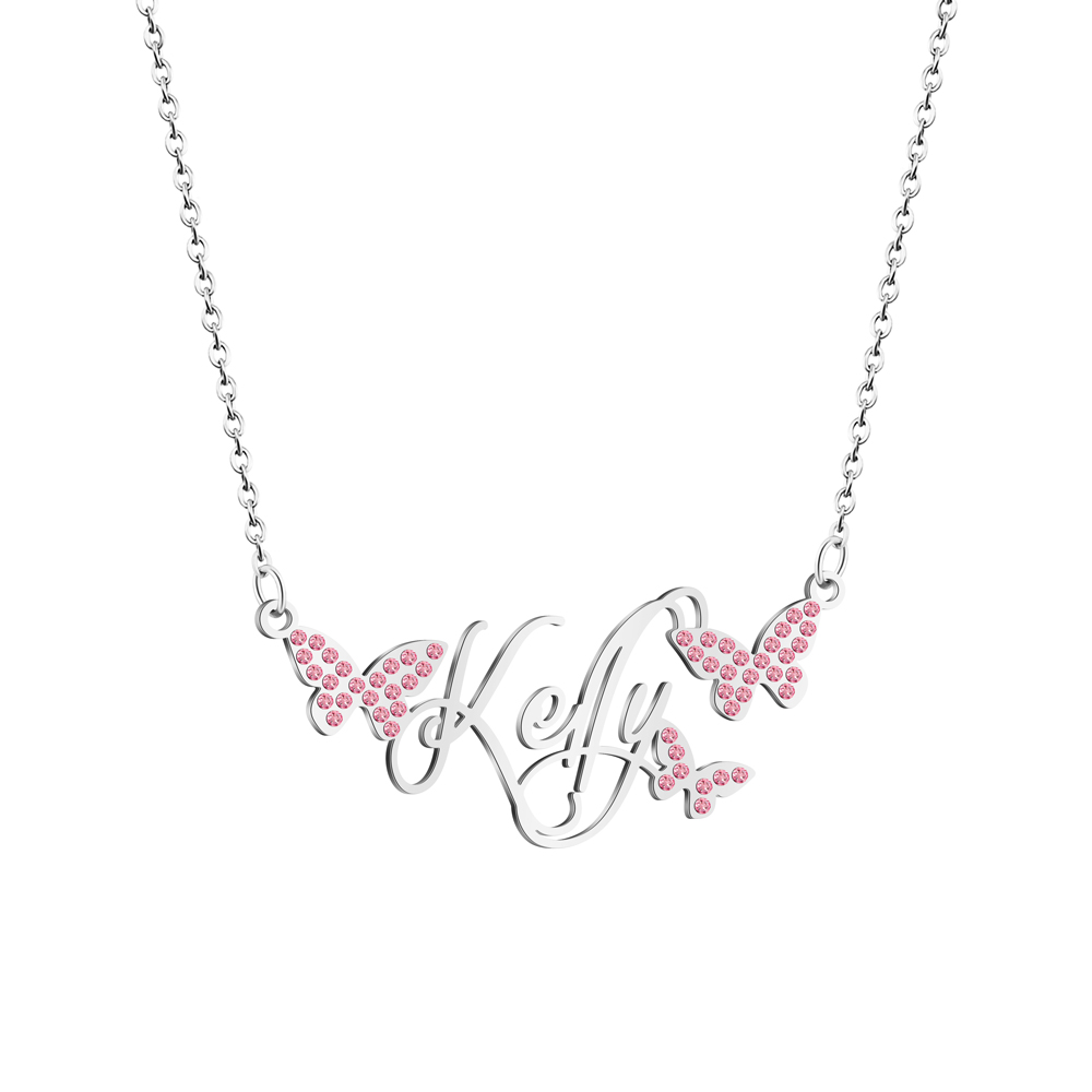 ✨ Personalized Butterfly Name Necklace with Birthstone Crystals
