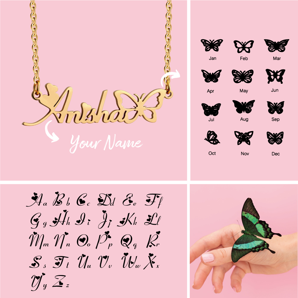 Christmas Gift For Daughter Custom Hollow Butterfly Name Necklace