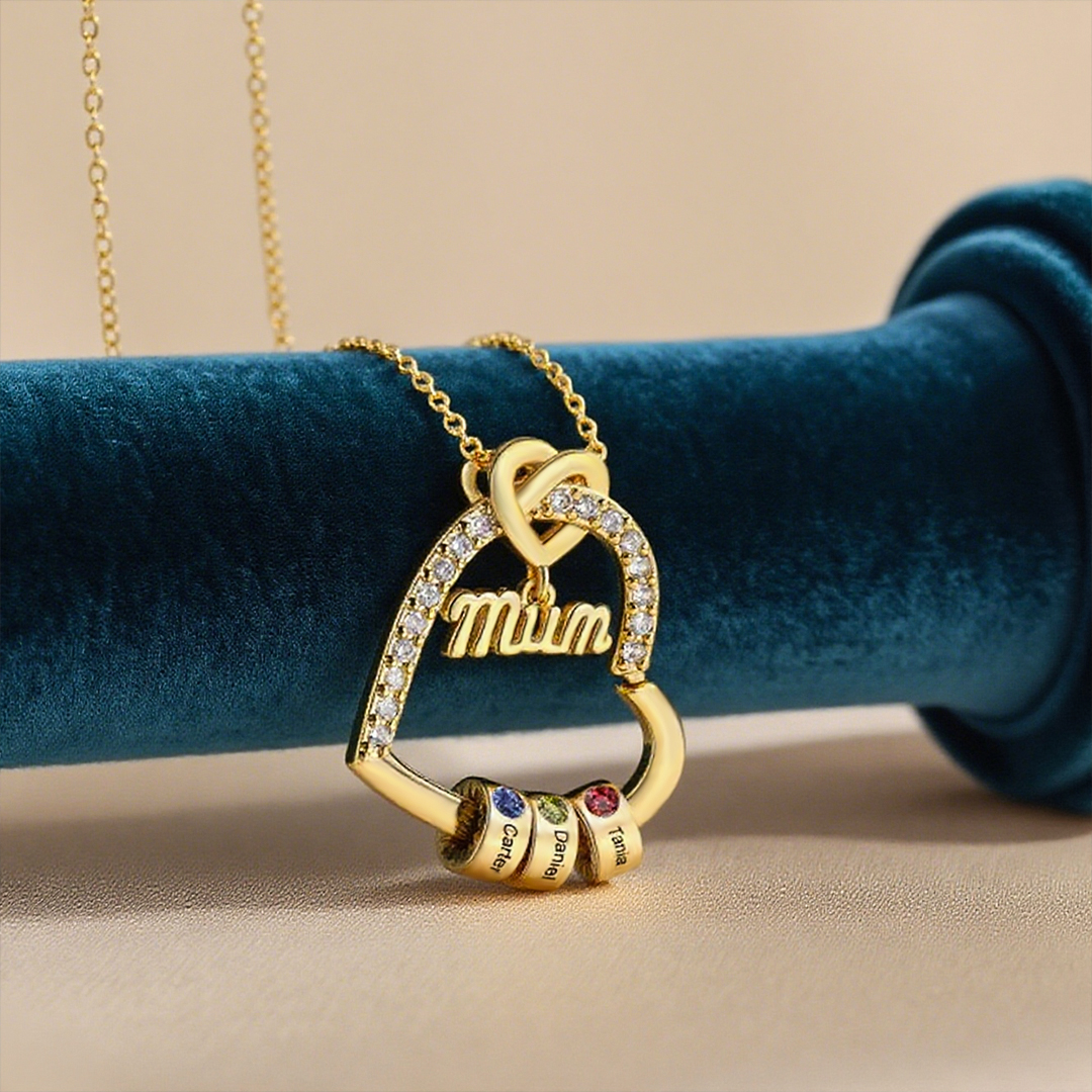 Personalized Heart Mom Necklace Custom 1-5 Names and Birthstones Gift for Mother