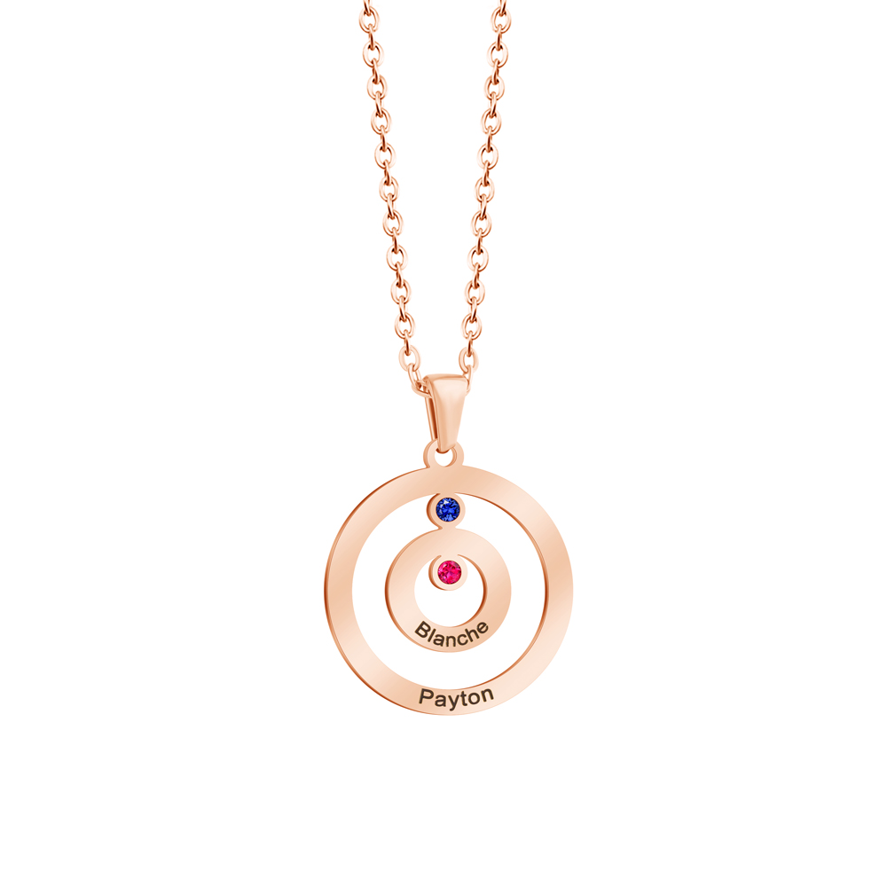 Personalized Engraved Double Circle Colored Diamond Necklace