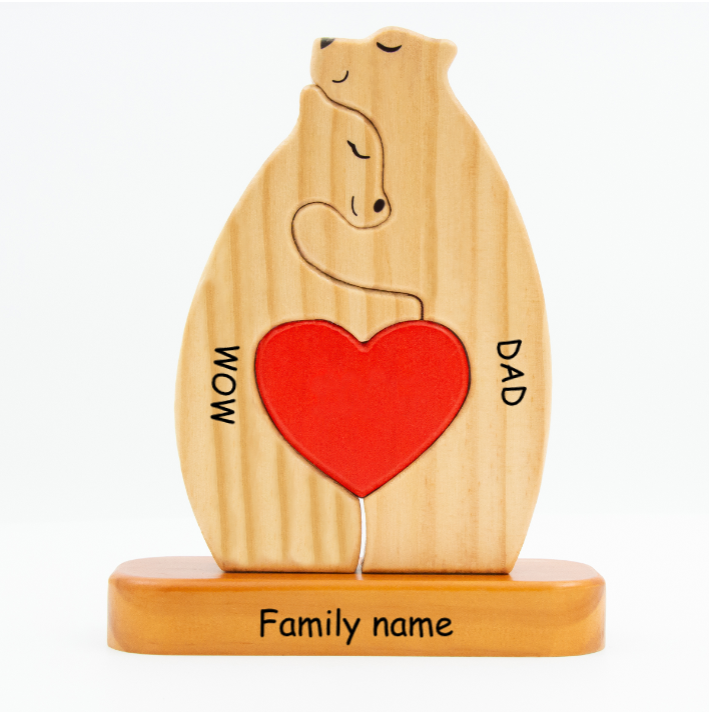 Personalized Wooden Bears Family, Bear Shaped Wood Puzzle with Custom Name- Gift for Mother's Day, Thanksgiving, Christmas