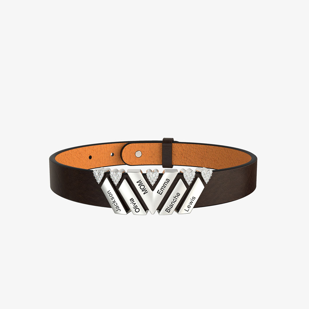 Father's Day Gift Men Learther Bracelet With Diamond Name Beads