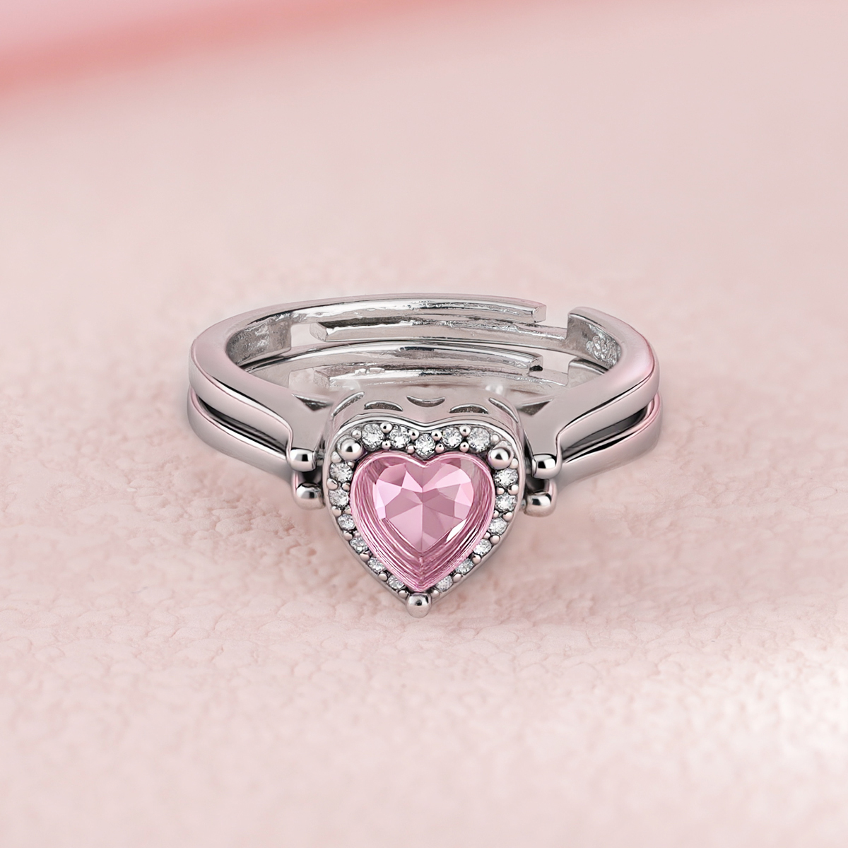 Halo Heart Cut Personalized Gemstone Reversible Ring