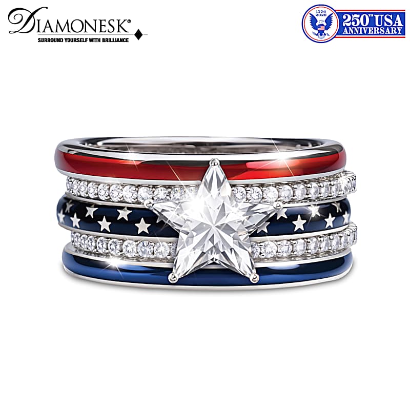 USA 25Oth Anniversary Flag-Inspired 5-Band Stacking Ring
