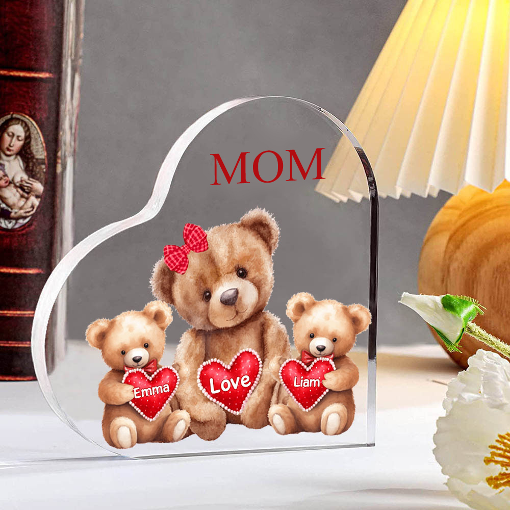 Personalized Acrylic Heart Keepsake Custom Texts Teddy Bear Ornaments Gifts for Grandma/Mother