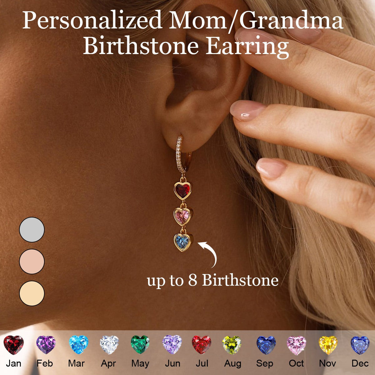 Personalized Heart Birthstone Dangle Hoop Huggie Earrings-Mother's Day Gift