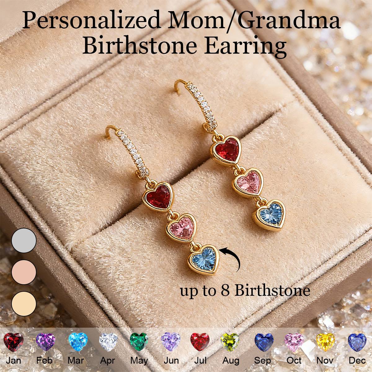 Personalized Heart Birthstone Dangle Hoop Huggie Earrings-Mother's Day Gift