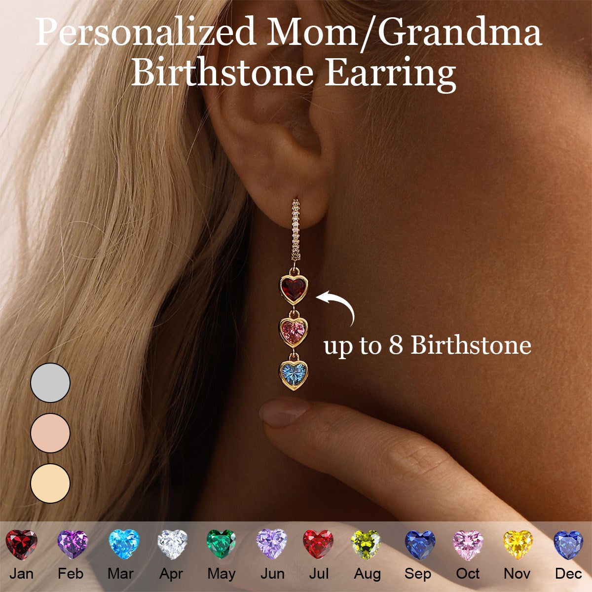 Personalized Heart Birthstone Dangle Hoop Huggie Earrings-Mother's Day Gift