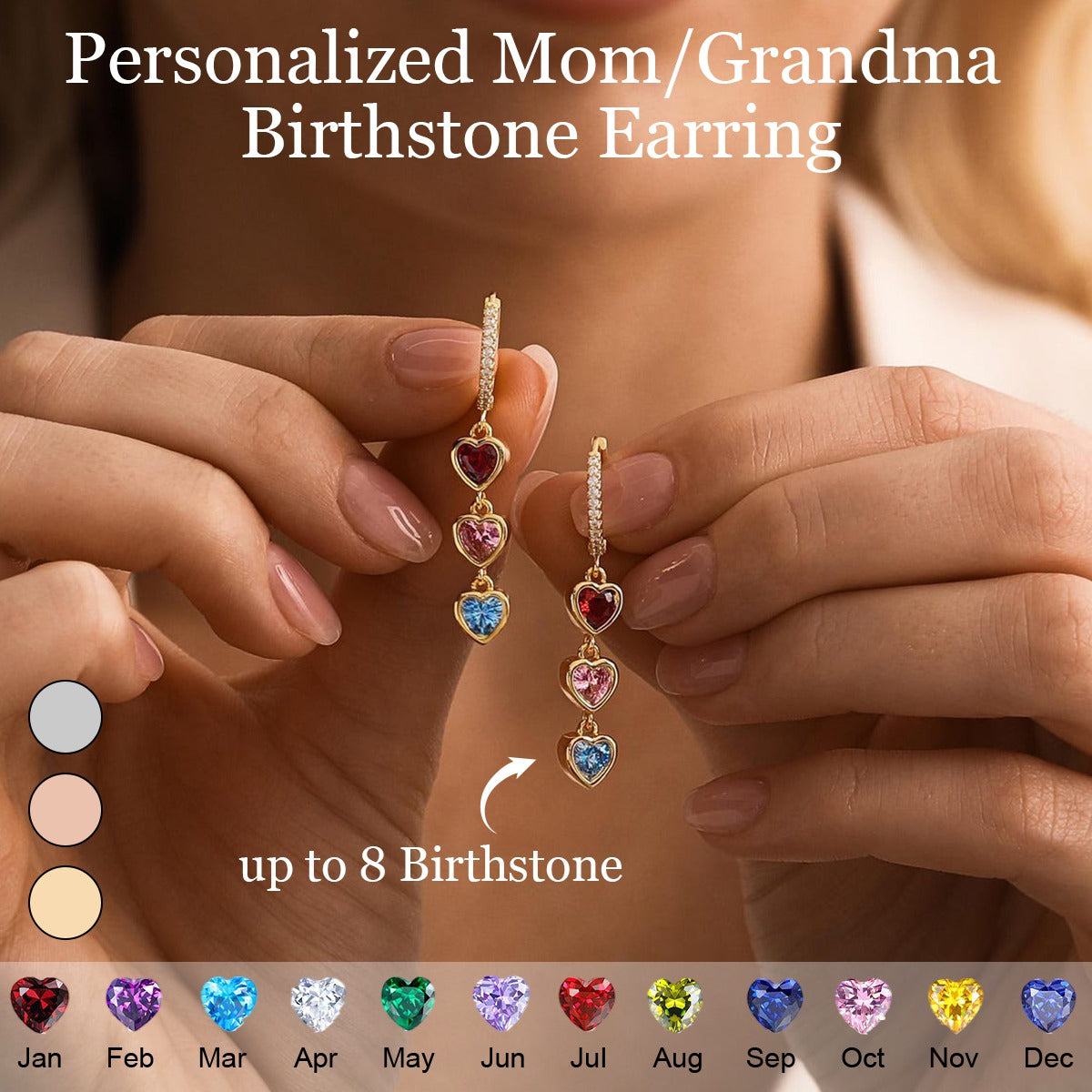 Personalized Heart Birthstone Dangle Hoop Huggie Earrings-Mother's Day Gift