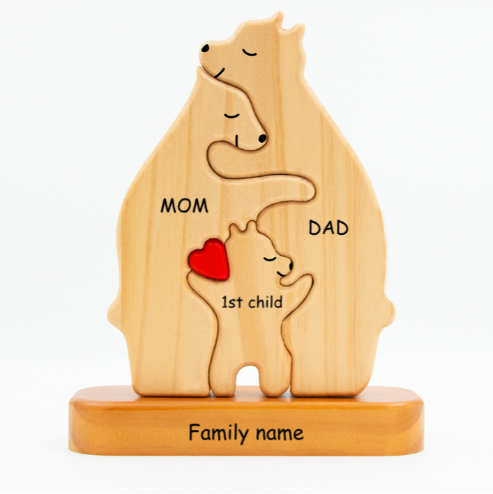 Personalized Wooden Bears Family, Bear Shaped Wood Puzzle with Custom Name- Gift for Mother's Day, Thanksgiving, Christmas