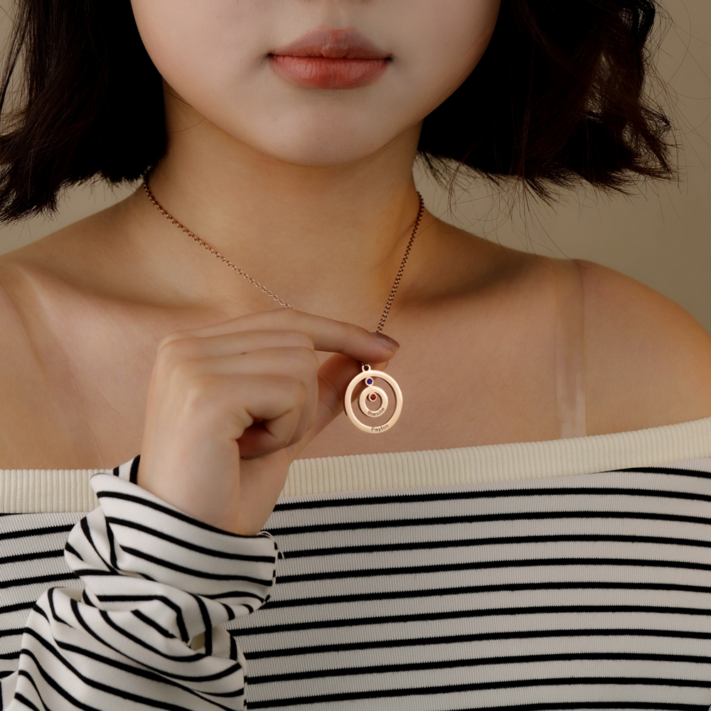 Personalized Engraved Double Circle Colored Diamond Necklace