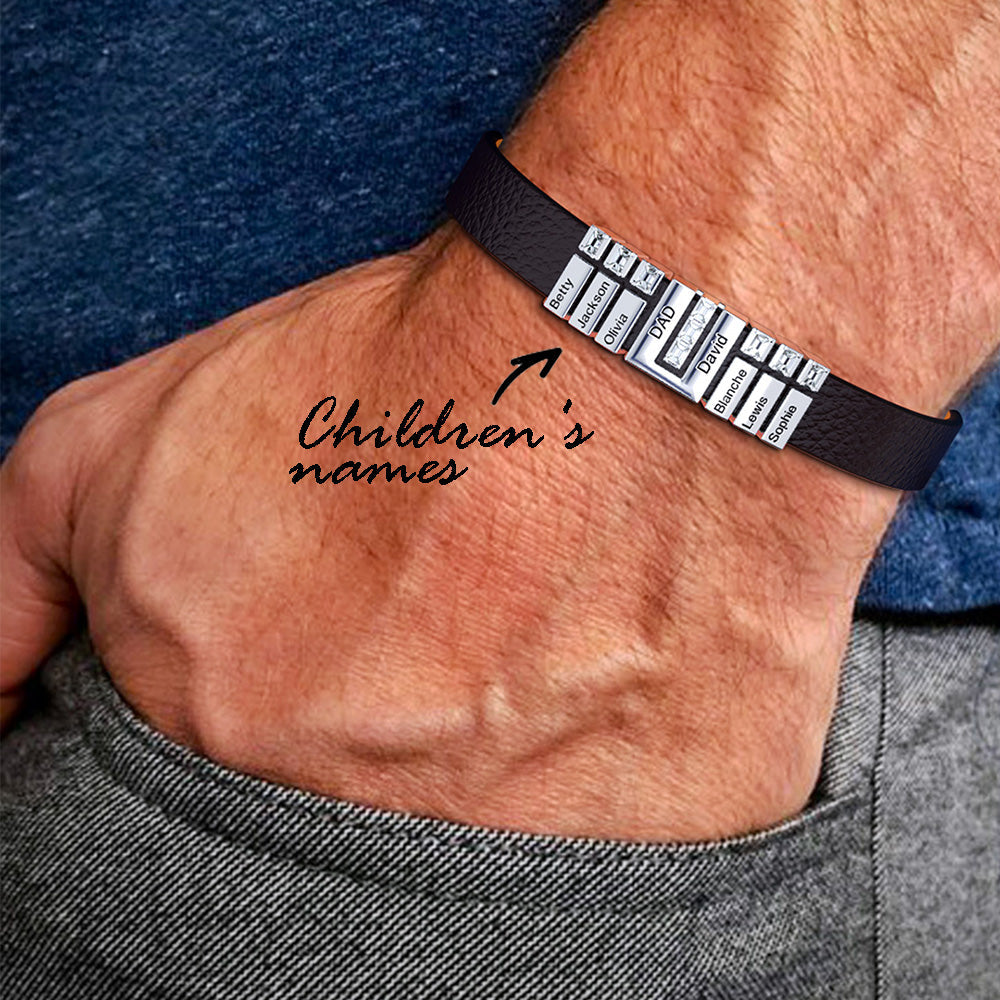 Mother's Day Gift Personalized Leather V Bracelet With Diamond Charms for Grandma/Mom/Dad