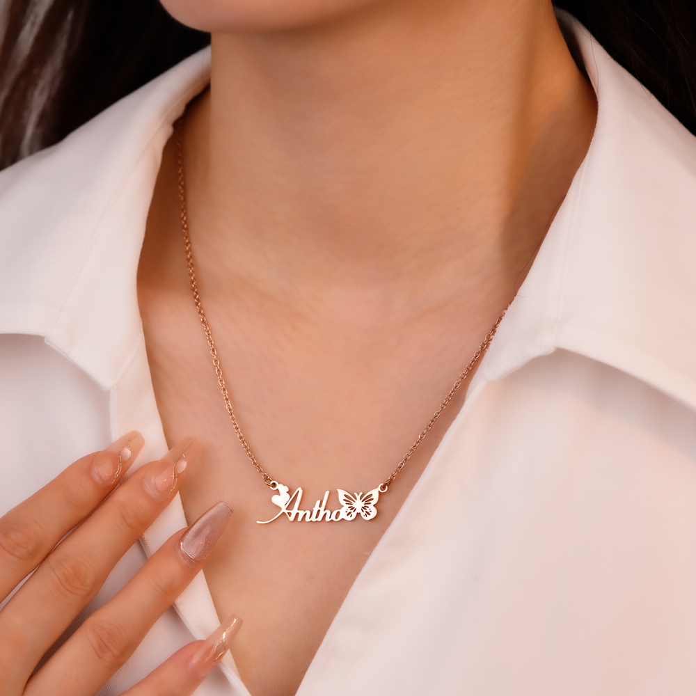 Christmas Gift For Daughter Custom Hollow Butterfly Name Necklace