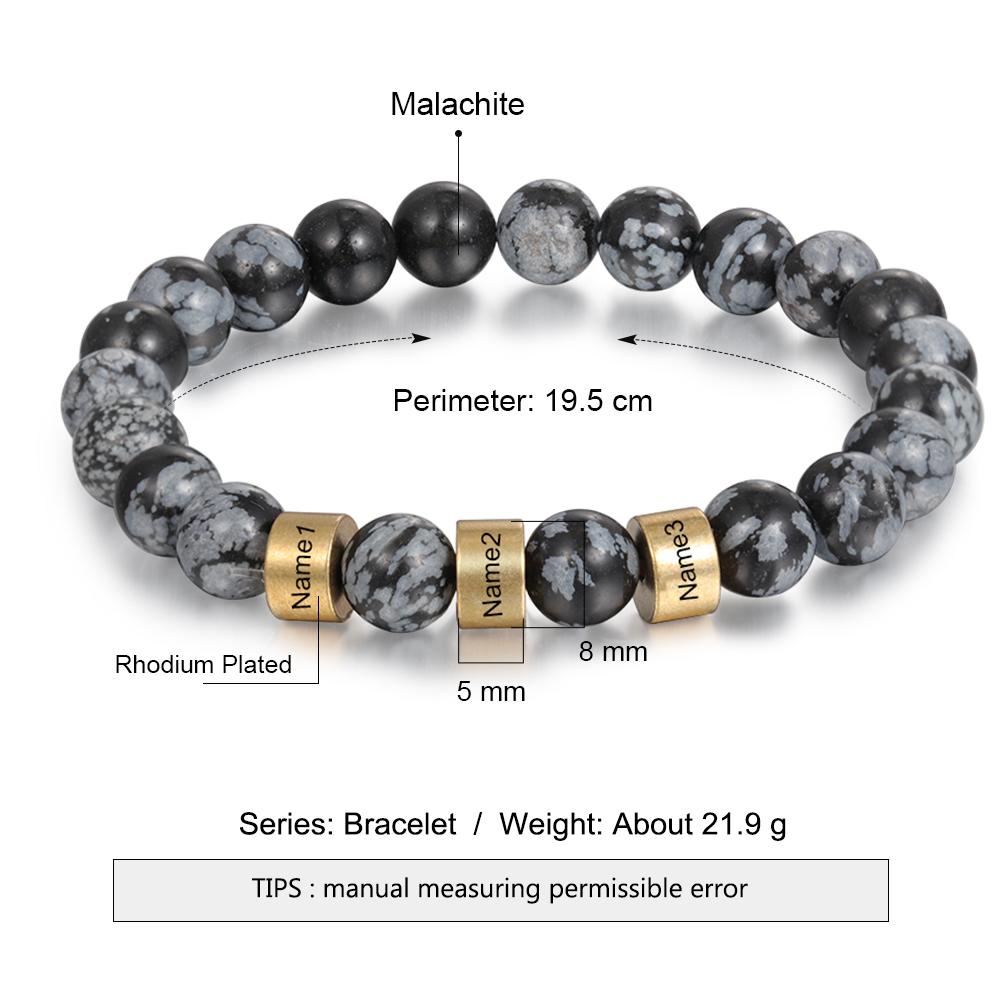 Serene Black Onyx Men Bracelet Personalized 3 Names Beaded Warp Bracelet Gift For Him