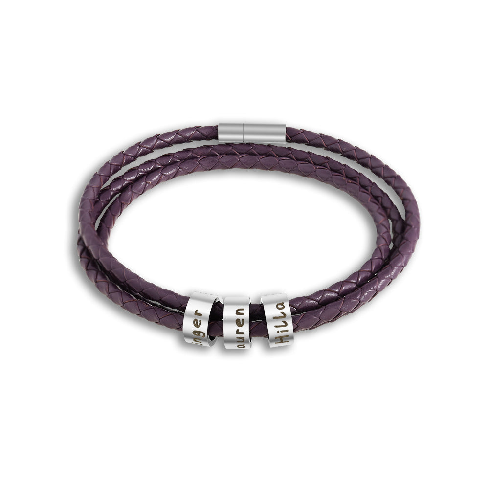 Christmas promotion🎄Men Braided Leather Bracelet with Small Custom Beads