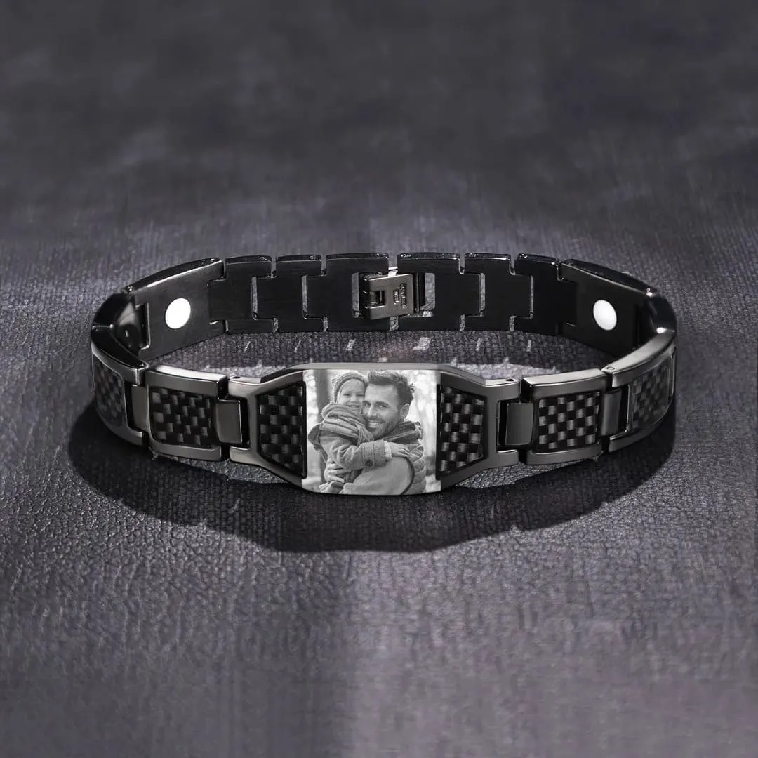 Father's Day🎁 Customizable Titanium Steel Carbon Fiber Photo Bracelet